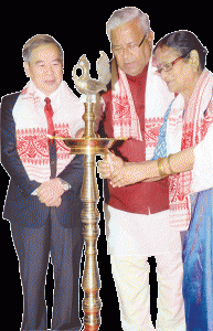 RIPR CT Liu, Governor of Assam and Nagaland PB Acharya and MP Bijoya Chakraborty.