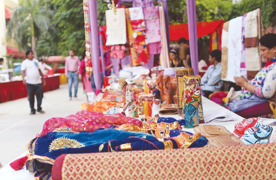 Puppetry merchandise displayed for sale at a stall.