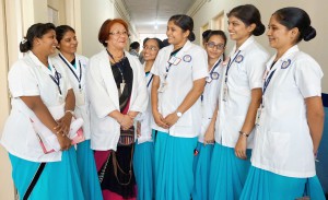 Maj Gen (Retd) Tsheri with nursing students at the Sandra Shroff ROFEL College of Nursing.