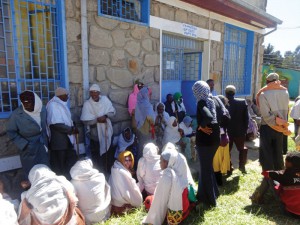 Above and below: With hope in their hearts a large number of elderly patients line up for eye surgery at the Debre Berhen Referral Hospital.