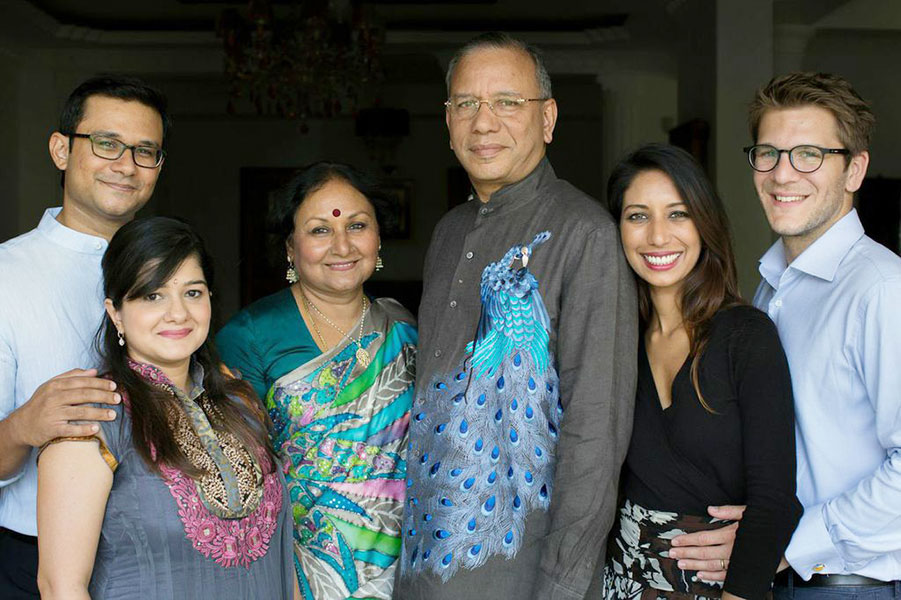 From left: Son Krishna, daughter-in-law Neesha, Vanathy, K R Ravindran, daughter Prashanthi and son-in-law Nicolas Mathier.