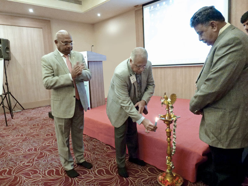 From left: RIDN C Basker, RID Manoj Desai and Chair of Lakshya and EMGA Ravi Vadlamani.