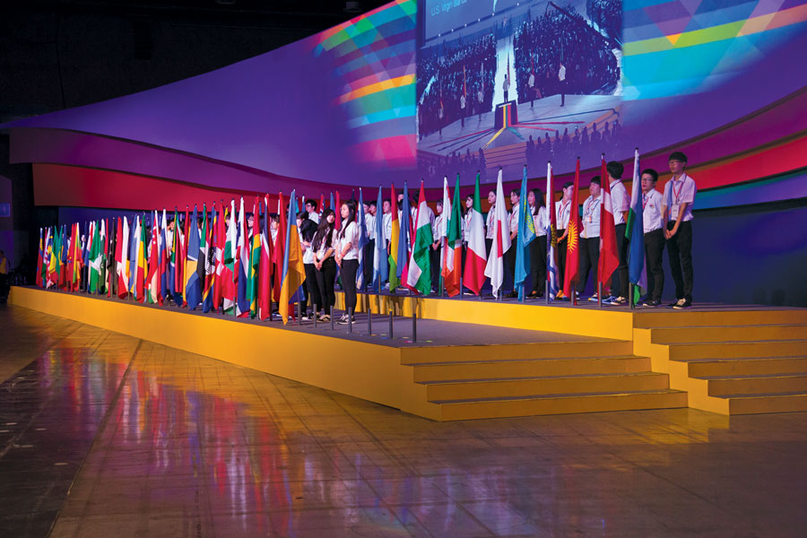 Display of flags of various countries at the Opening Ceremony. 