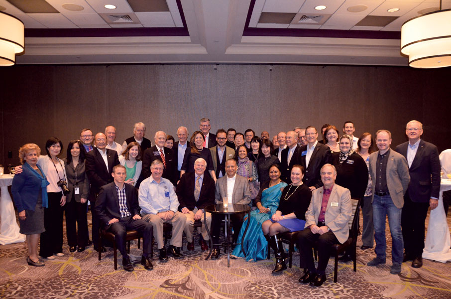 A group picture of the Rotary World Magazine Press Editors with RI President K R Ravindran, Chief Moderator and PRID John Blount (on his right) and RI Chief Communications Officer David Alexander (seated extreme left).