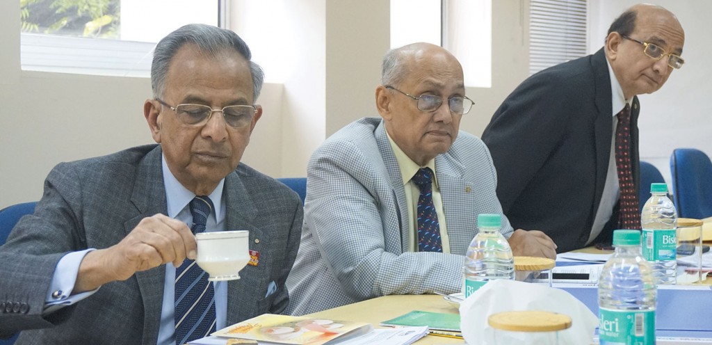 PRIP Rajendra K Saboo, PRIP Kalyan Banerjee and PRID Ashok Mahajan at a Rotary News Trust meeting.