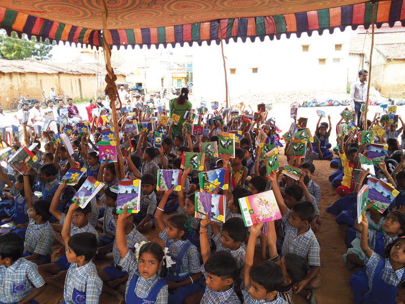 RC Arasikere RI District 3180 <br/> Educational kits distributed to students of Seva Sankalpa School, to promote literacy.