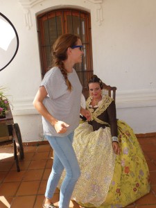 The new and the old: Belen (left) and a Spanish woman dressed in traditional costume.