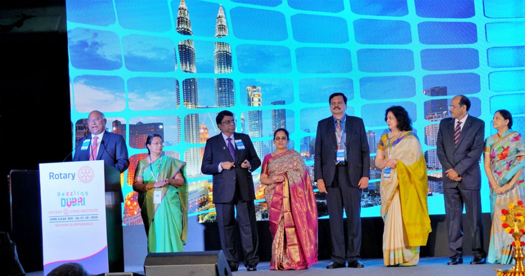 From left: RIDE C Basker and Malathi, PDG R Theenachandran and Vasanthi, PDG Deepak Shikarpur and Sonia, and PDG Sam Movva and Vijaya promoting the 2017 Zone Institute at Malaysia. 