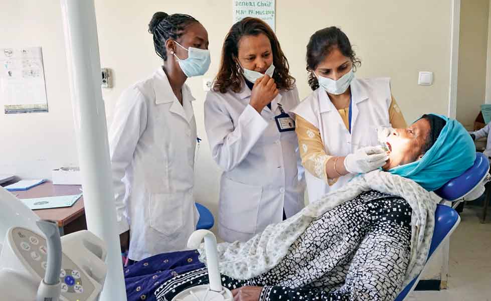 An Indian medical team doing dental surgery in Addis Ababa Sheger, Ethiopia.