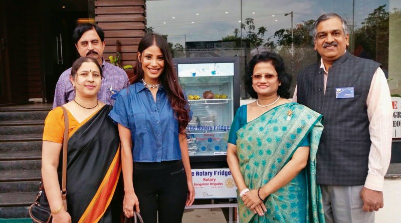 From right: DG H R Ananth, Rotary Bangalore Brigades President Vimla Pinto, Ms Earth 2010 Nicole Faria, Girija Ananth and Rtn Satish B E at the inauguration of the Rotary Fridge.