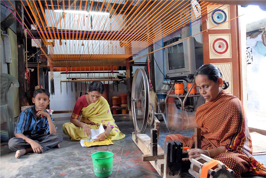 A handloom weaver at work in Kancheepuram.