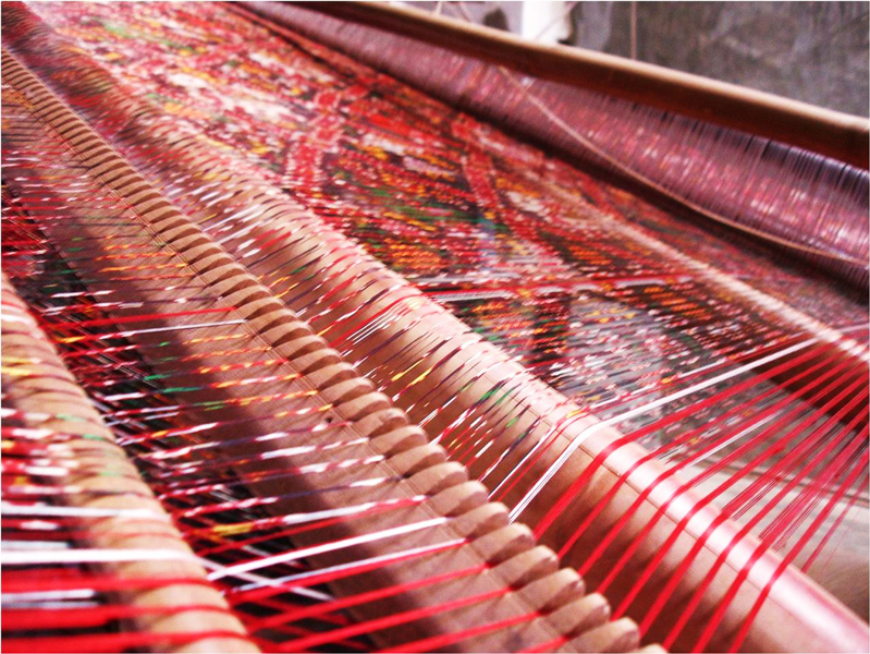 Ikkat yarn on the loom.