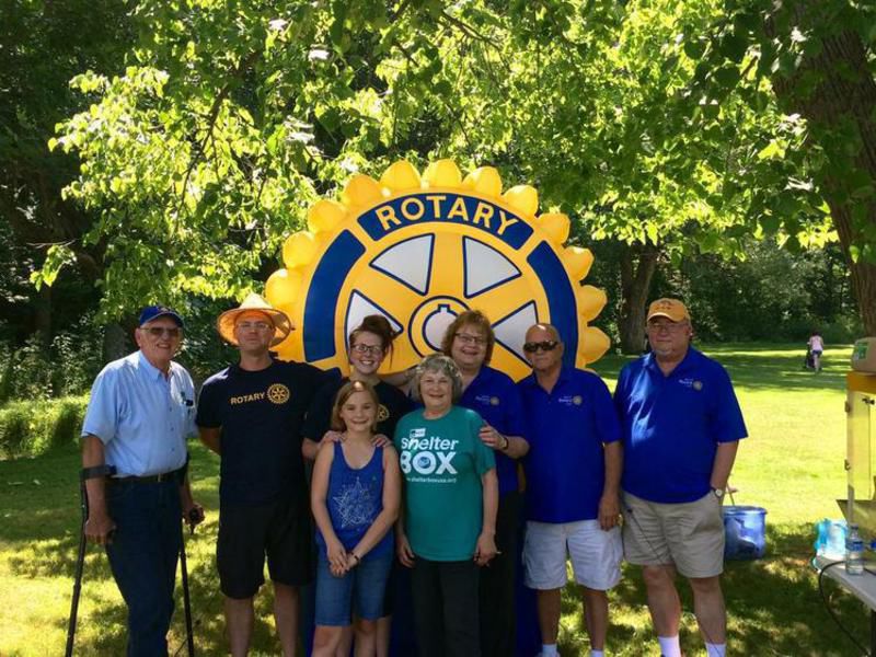 Mercer Rotary Club members host fundraisers and participate in a variety of community events. Pictured from left are: in back row, Tom Grant, Michael Davis, Katlin Bowser, Grace Anna Boggs, Jim Clapper and Rick Boggs; and front row, Lillian Davis and Marie Grant.