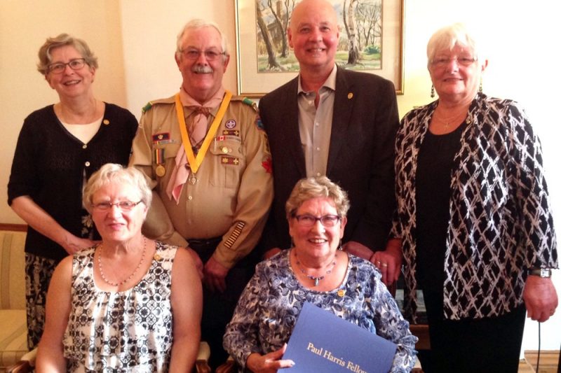 The Sackville Rotary Club presented six new Paul Harris Fellowships to (front row, left to right) Alice Folkins and Sharon Meldrum; (back row, left to right), Heather Patterson, Allan Pooley, John Higham and Dianne Minshull.