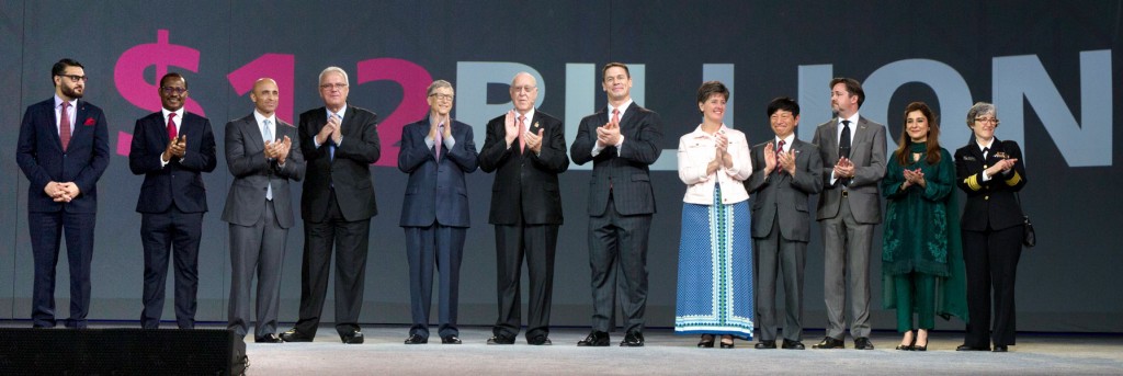 World leaders with Bill Gates, President Germ and WWE celebrity John Cena, gathered onstage to announce new funding commitments to the polio eradication campaign, for a total pledge of US $1.2 billion.