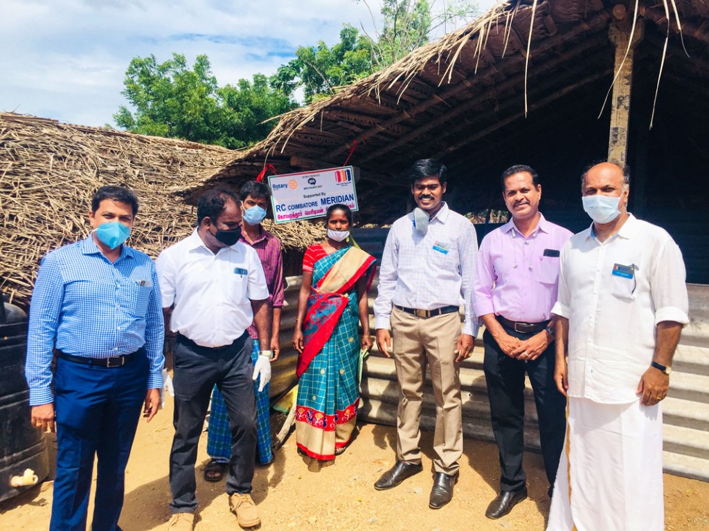 RC Coimbatore Meridian President M Sathish Kumar (right) along with club members at the tribal village.