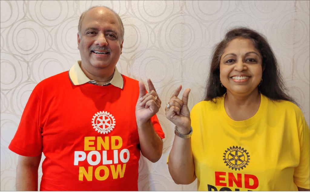 “We are ‘this close’ to ending polio,” say RIPE Shekhar Mehta and Rashi.