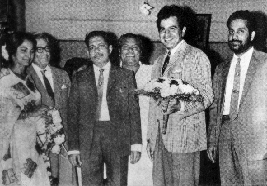 Bollywood stars Dilip Kumar and Waheeda Rahman with RC Quilon president A Abdul Rahim (centre) and Rtn C V Balachandran (extreme right).