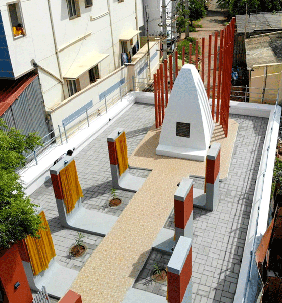 An aerial view of the renovated Karur War Memorial.