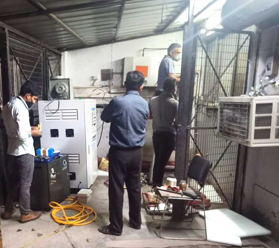 An oxygen generating plant being installed at a hospital in Delhi.