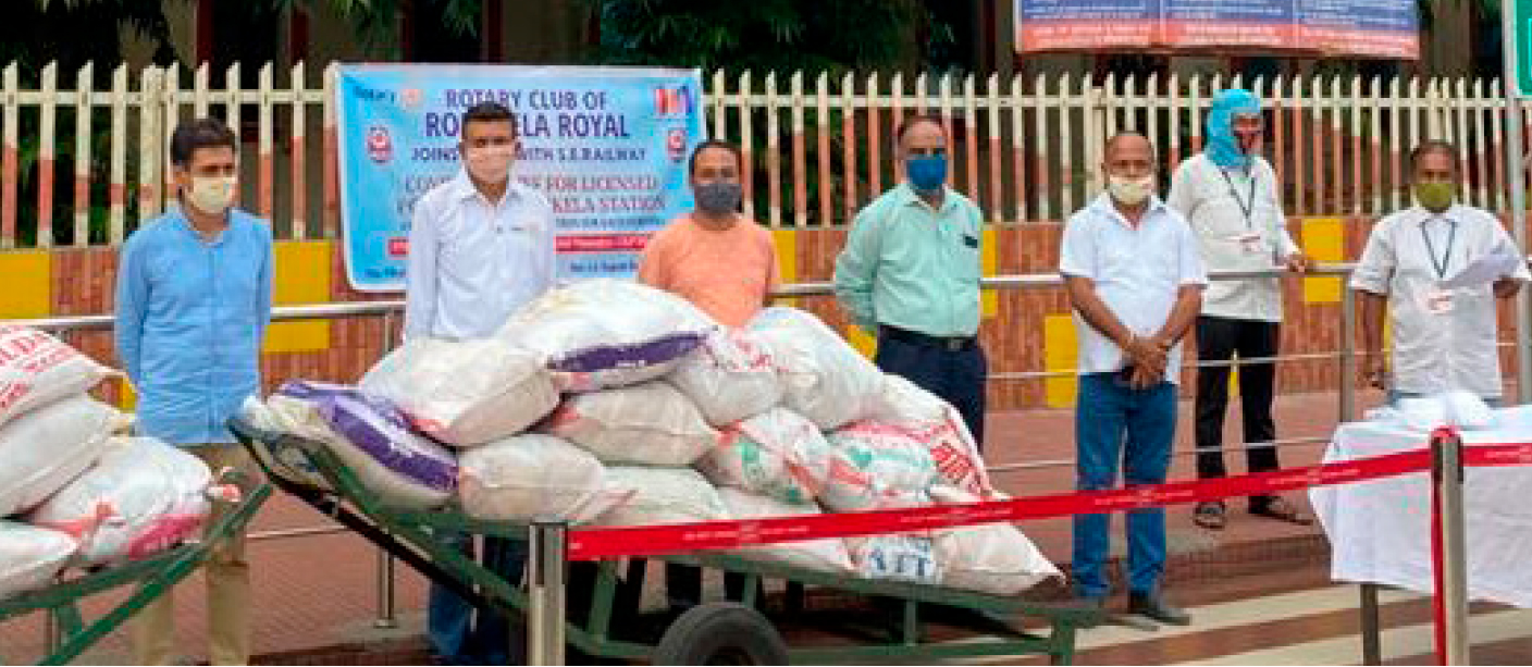 Grocery packs sponsored by RC Rourkela Royal ready for distribution.