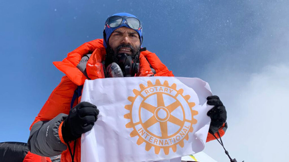 Rotary flag flutters on the Annapurna summit