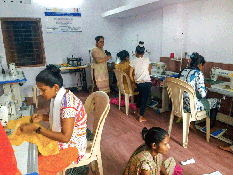 Young women learn tailoring at the centre.
