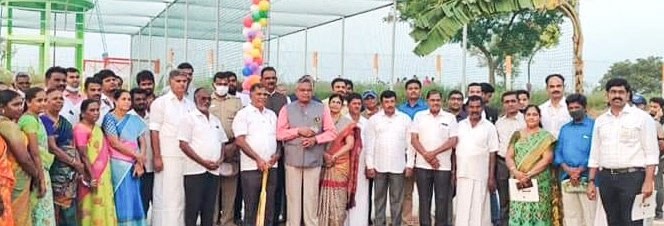 DG K Shanmugasundaram with members of RC ­Karamadai at the inauguration of the sports facility.