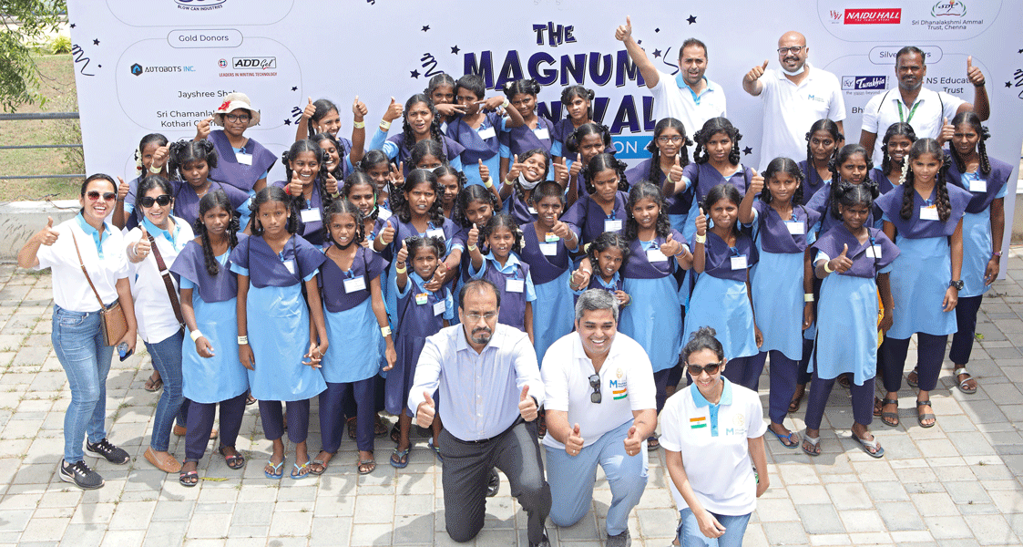 DG N Nandakumar and members of RC Madras Magnum with children at the VGP Marine Kingdom in Chennai.