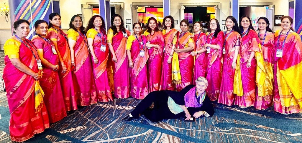 Amita Kotbagi, Vinita Venkatesh and Shipra Roychowdhury with women participants at the International Assembly, Orlando, US.