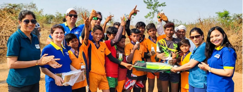 Sports kits being distributed after a kabaddi match.