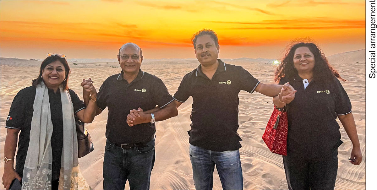 On a desert safari in Abu Dhabi (from L) Sonal, PRID Sanghvi, RID Kotbagi and Amita. 