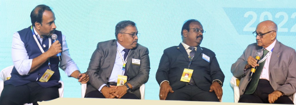 (From left) DGs N Nandakumar, Raja Sekhar Reddy and J K N Palani in discussion with PRIP Kalyan Banerjee.