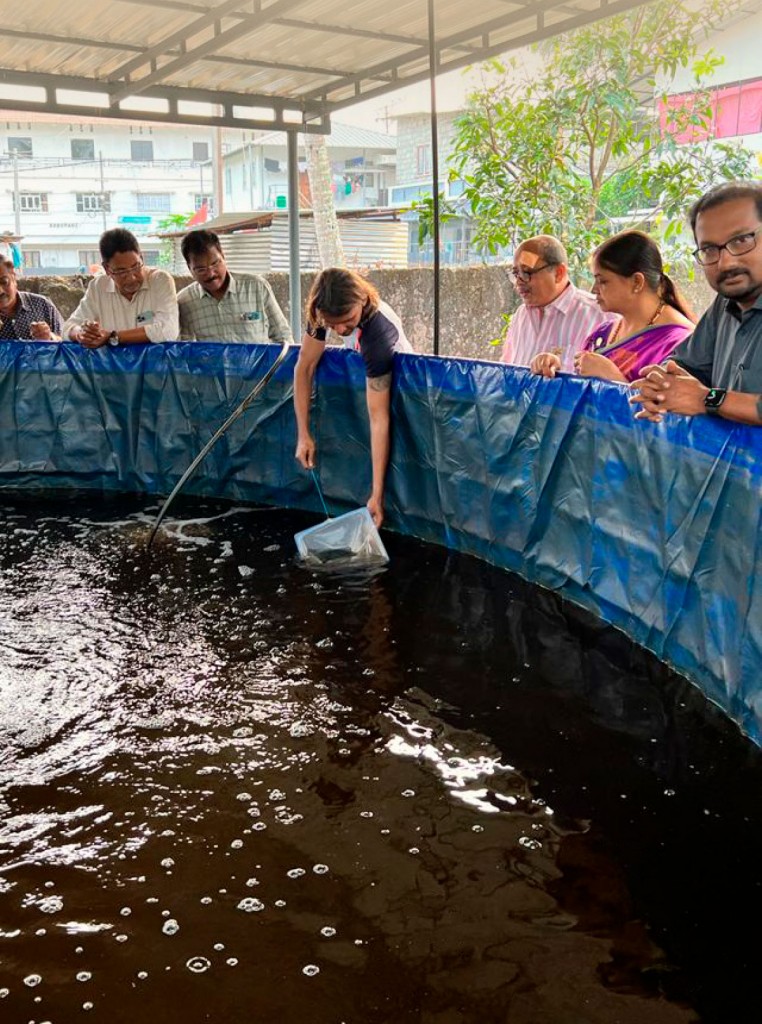 The biofloc fish tank donated by RC Alleppey East to a beneficiary in Alleppey. 