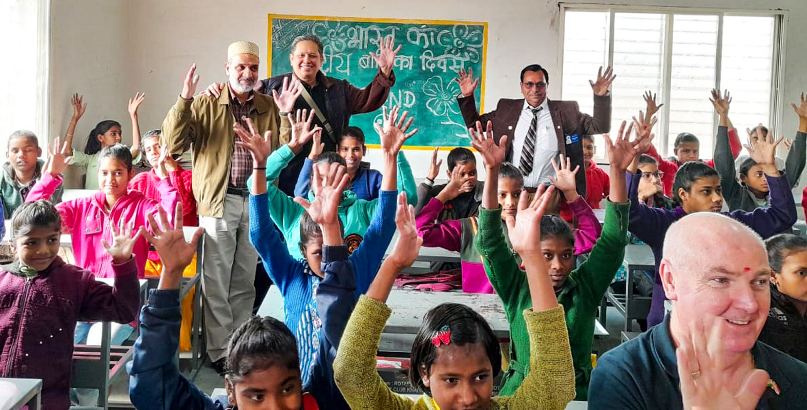PDG Zamin Hussain, DGND Shahul Hameed from Singapore and RC Sonkutch president Dinesh Carpenter at the Anand Society School for Special Children where furniture were gifted. Rtn Brock is seen on the foreground.