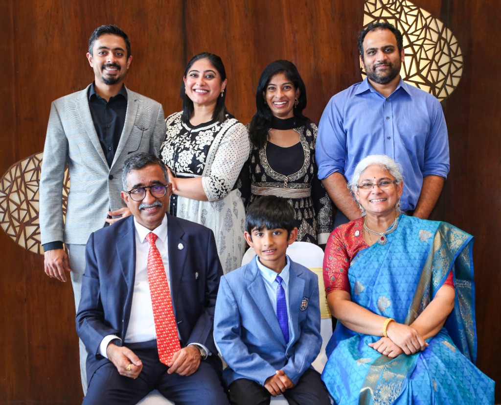 Raju and Vidhya with (from L) son-in-law Rohit, daughters Rohita, Ashwita, son-in-law Ajay and grandson Nikhil.