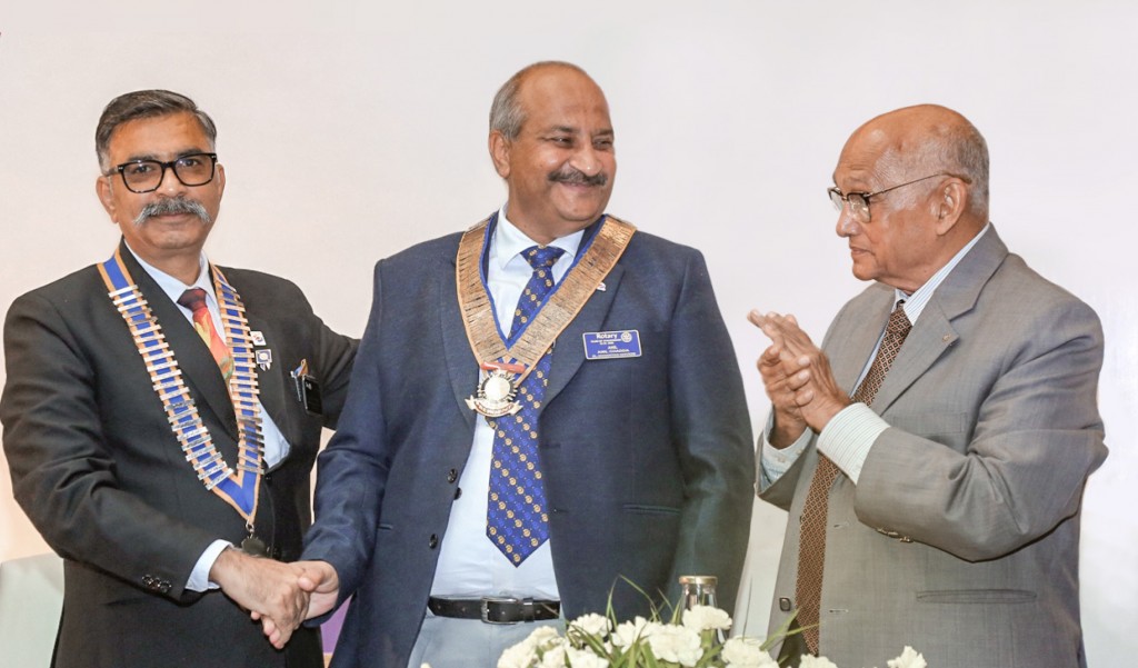 PRIP Kalyan Banerjee at the installation of Anil Chadda as president of RC Chandigarh. DG Arun Mongia is on the left. 