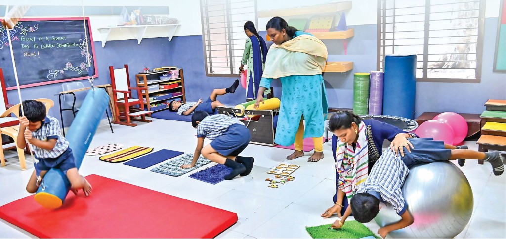 Children learn various activities in a special classroom set up by RC Madras South in one of the schools.