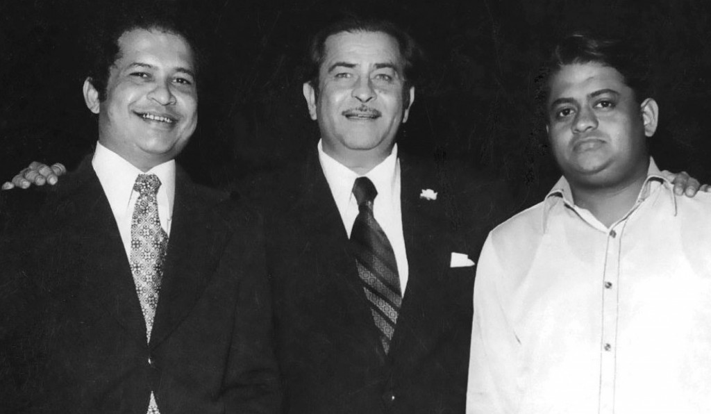 Laxmikant (L) and Pyarelal (R) with Raj Kapoor.